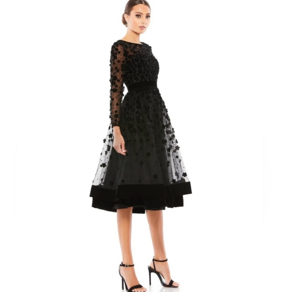NWT Mac Duggal EMBELLISHED ILLUSION HIGH NECK Dress, Size 6